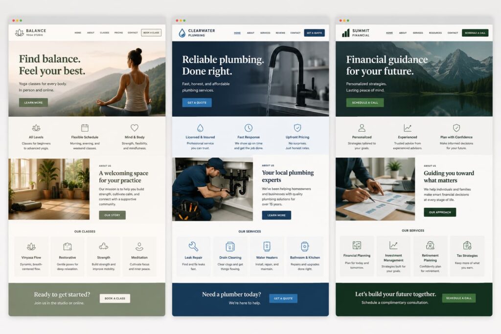 Three identical websites for three separate business in unrelated industries.